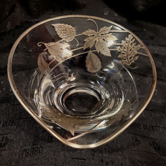 Vintage Silver Overlay Candy Nut Bowl Votive Holder Oak Maple Aspen Leaf Design - Picture 1 of 7